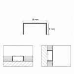 Nerūdijančio plieno rektifikuotas BLACK BRUSHED profilis, U forma , 8x20 mm, L 2700mm - Image 3